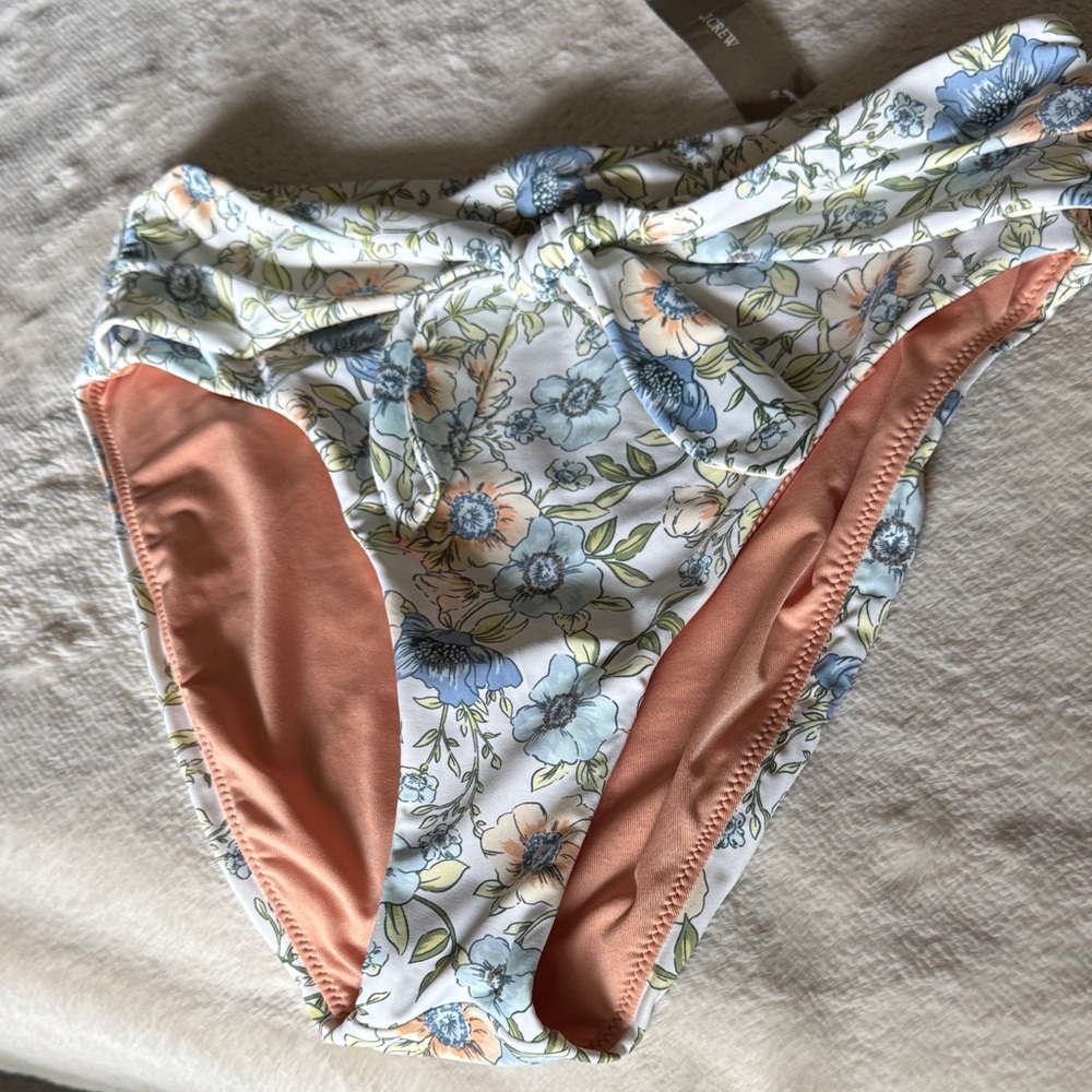 NWT J. Crew Floral Bikini Bottoms in White, Blue, Green, and Peach, M - Picture 3 of 4